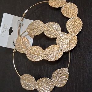Stylish Gold Filled Leaf Hoop Earrings